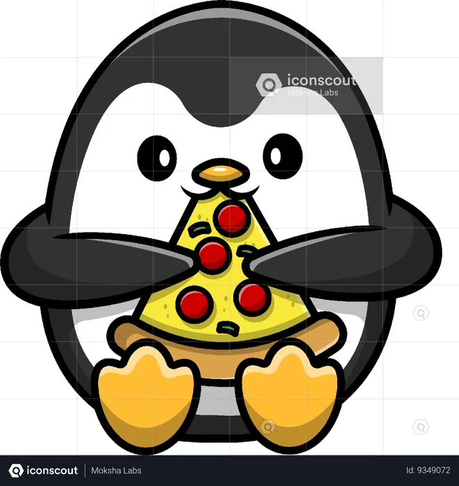 Pingüino come pizza  Ilustración