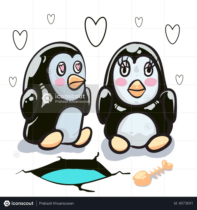 Pinguins românticos  Ilustração