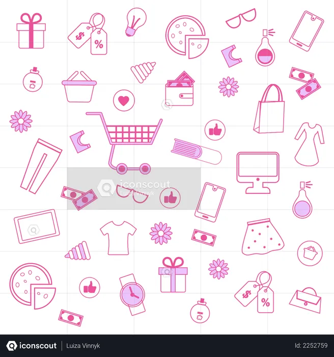 Pink Men and Women Accessories on White Background  Illustration