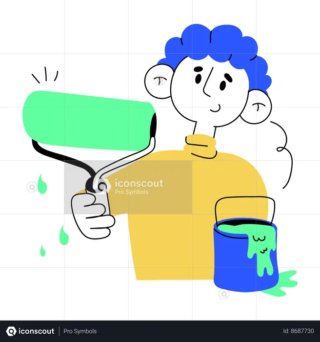 Pintor com rolo de pintura  Ilustração