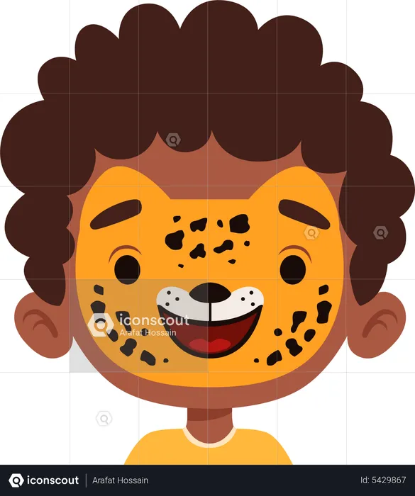 Pintura de cara de tigre en la cara de niño  Ilustración