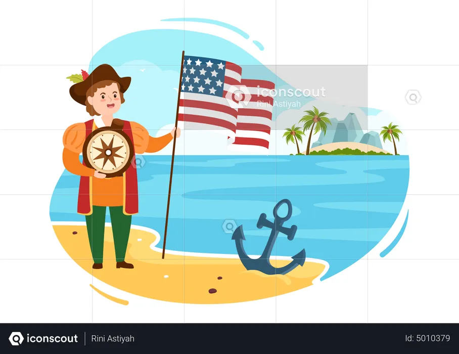 Pirate holding compass and usa flag  Illustration
