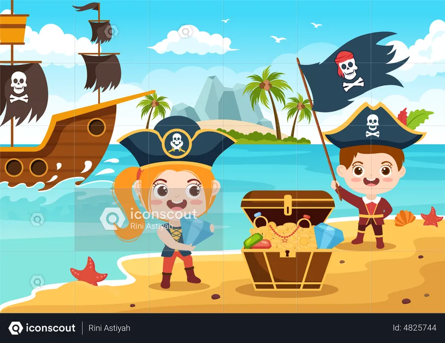 Pirate man on island  Illustration
