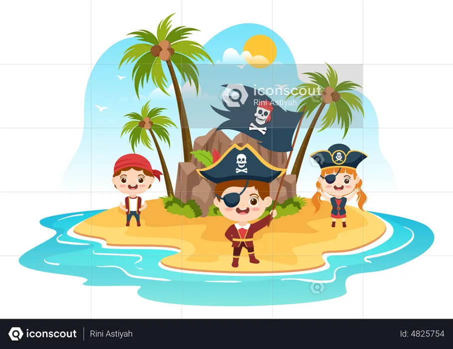 Pirate on island  Illustration