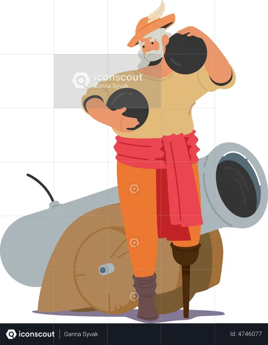 Pirate with Prosthesis leg Holding Cannon Balls  Illustration