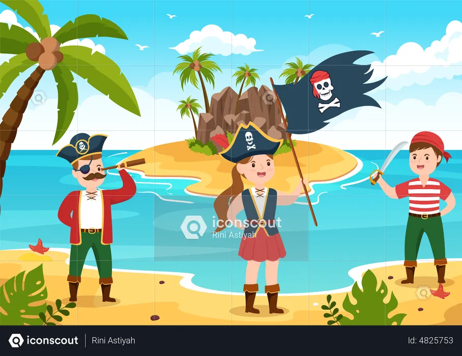 Pirates on island  Illustration