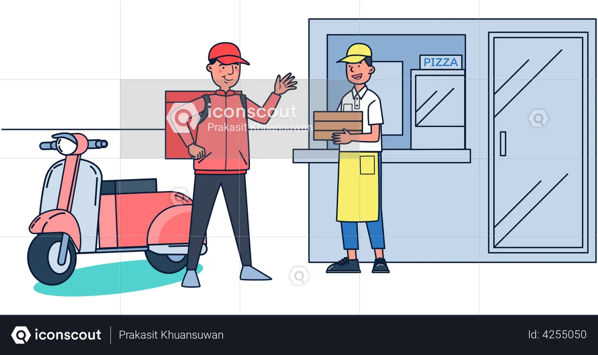 Pizza delivery boy taking order  Illustration