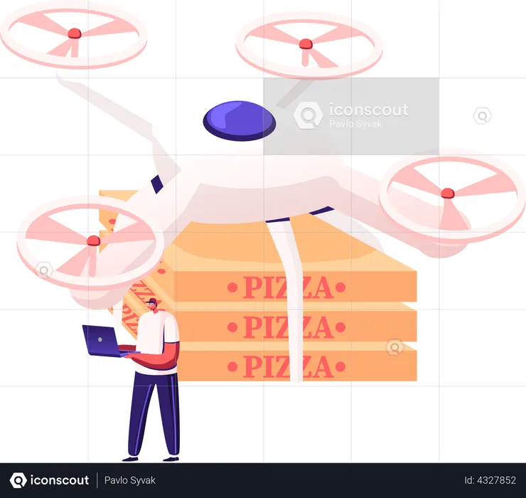 Pizza Delivery by Drone  Illustration