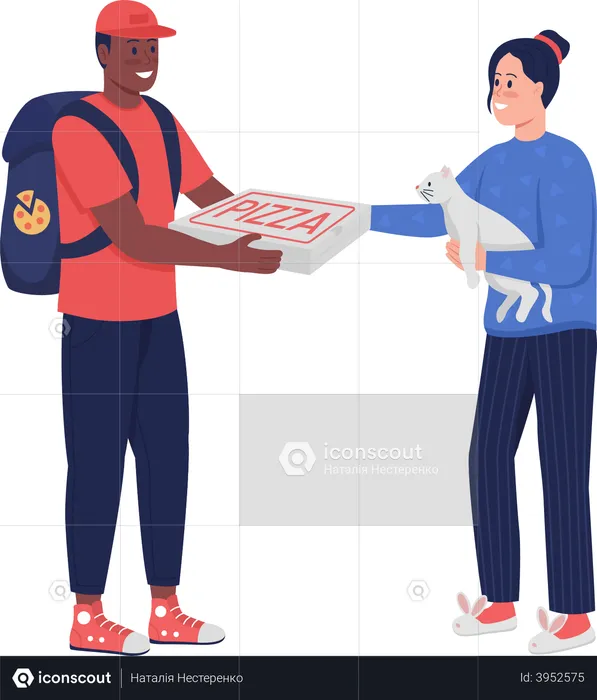 Pizza Delivery man delivering pizza  Illustration