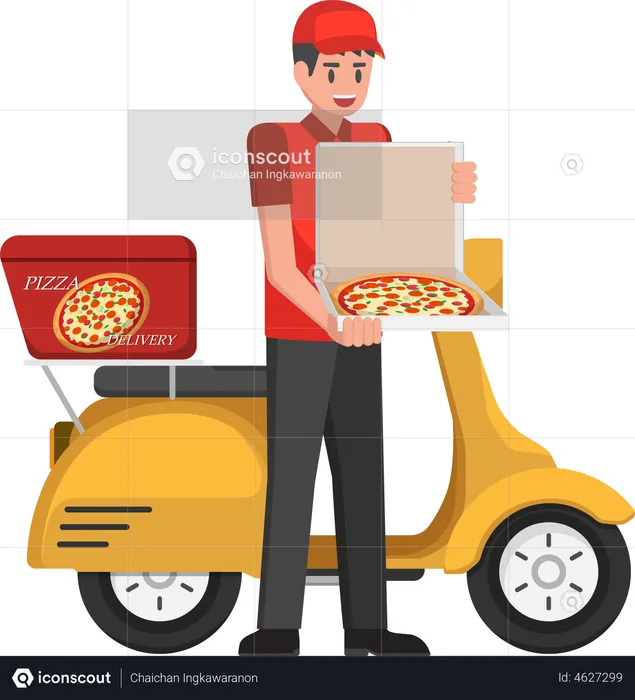 Pizza delivery man handling pizza  Illustration