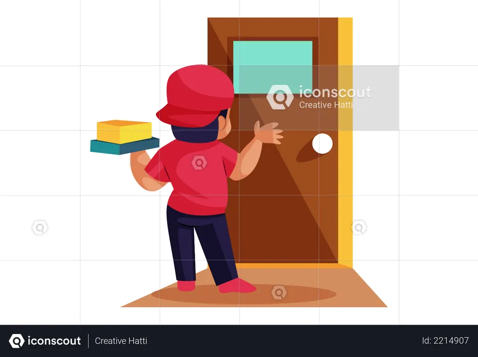 Pizza Delivery Man on door  Illustration