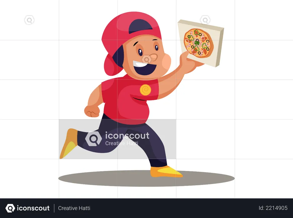 Pizza Delivery Man running with pizza box  Illustration