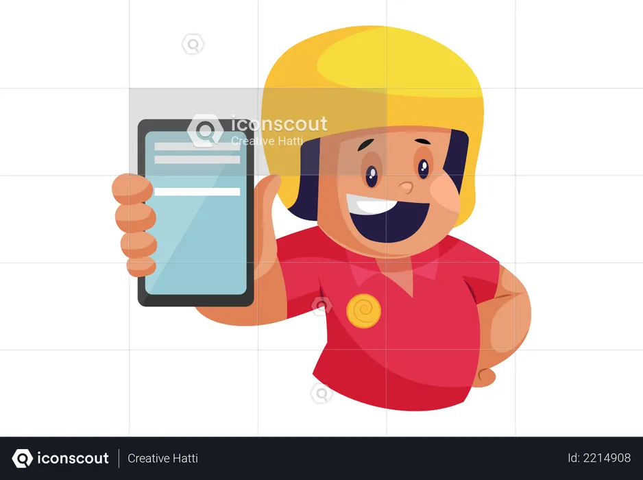 Pizza Delivery Man showing smartphone for rating  Illustration