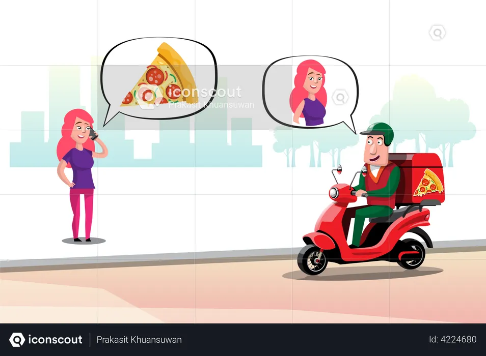 Pizza delivery to woman  Illustration