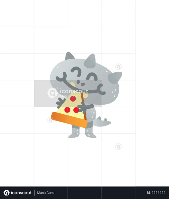 Pizza eating cat Monster Emoji Illustration