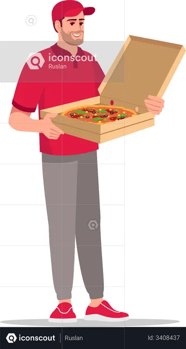 Pizzalieferung durch Pizzaboy  Illustration