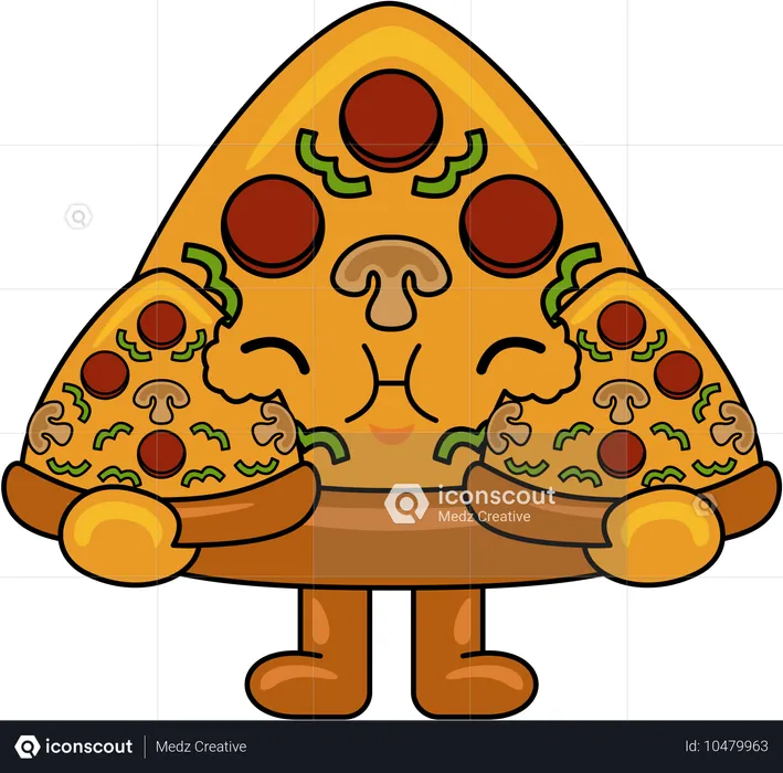 Pizza Mascot eating pizza  Illustration