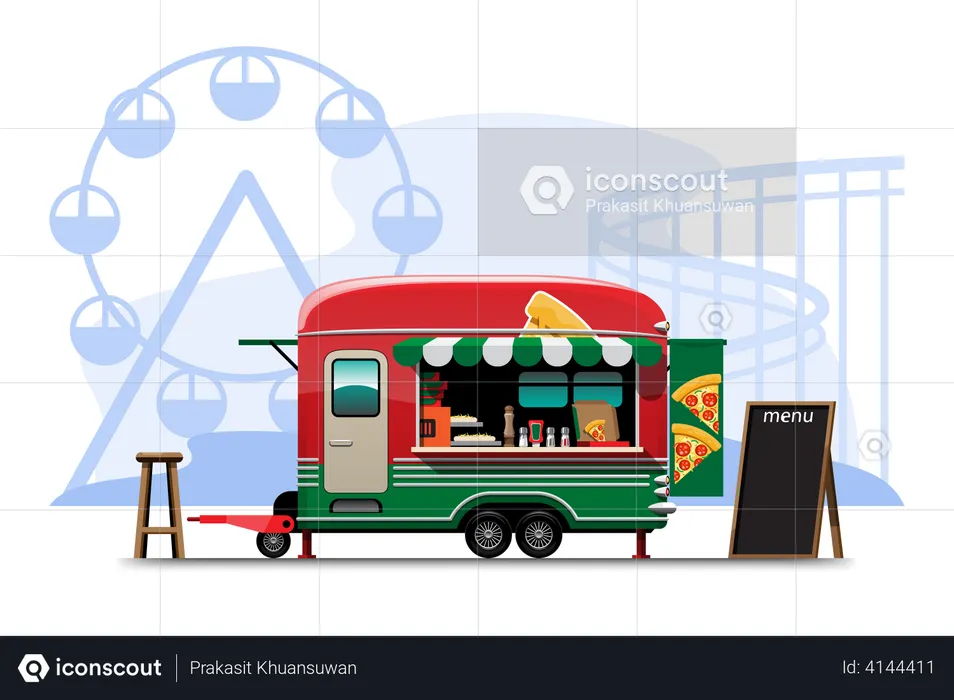 Pizza shop on wheels  Illustration