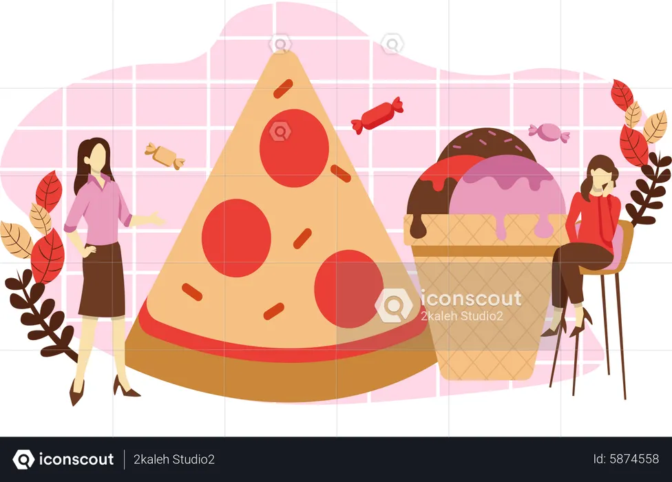 Pizza With Ice Cream  Illustration