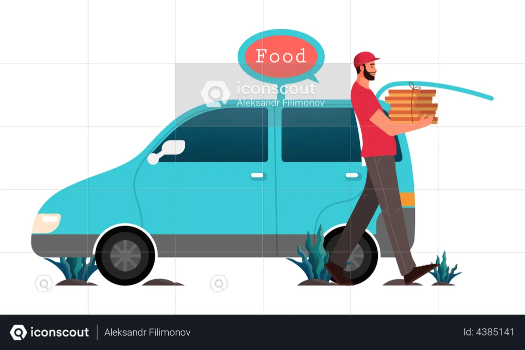 Pizzalieferung per Lieferwagen  Illustration