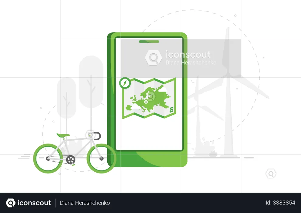 Carte des balades à vélo sur mobile  Illustration