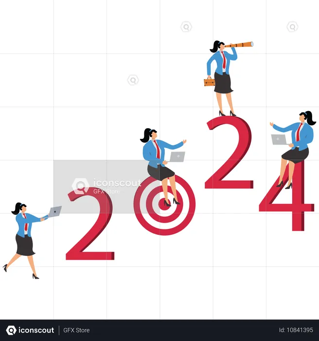 Plan for the future, Businesswoman is planning for the future and points out goals for the coming year in a graph  Illustration