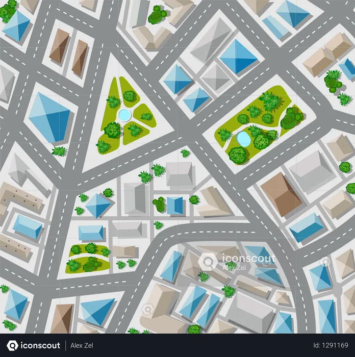 Planifier une vue de dessus pour la grande ville avec rue  Illustration