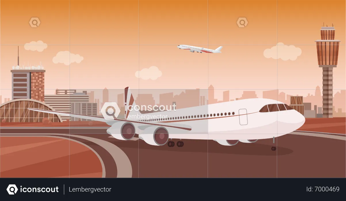 Plane taking off at airport  Illustration