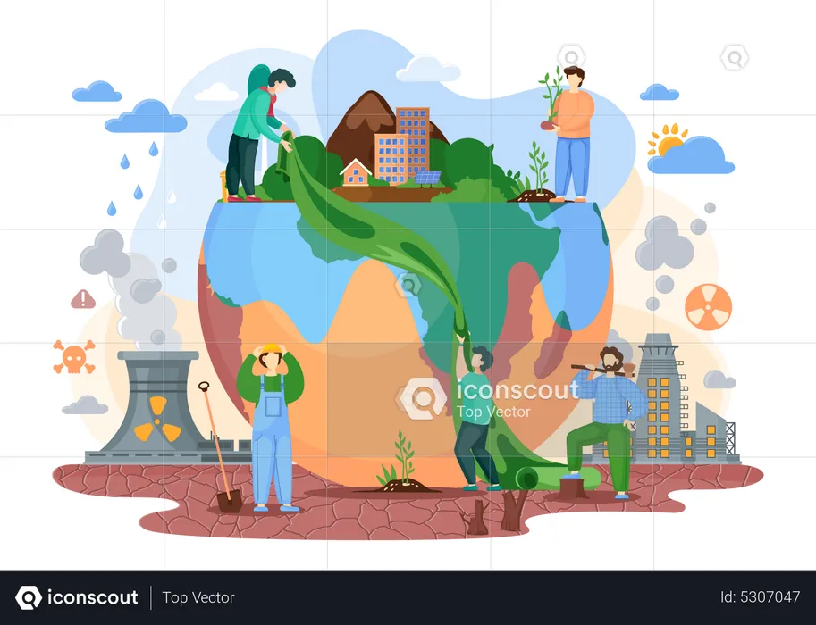Planet Earth is suffers from human activity  Illustration