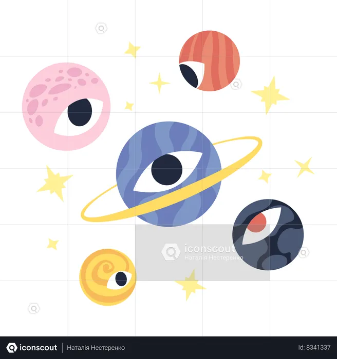 Planetas legais com globo ocular  Ilustração