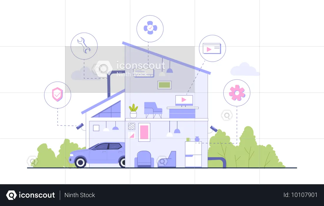 Plano de casa con instalaciones para el hogar  Ilustración