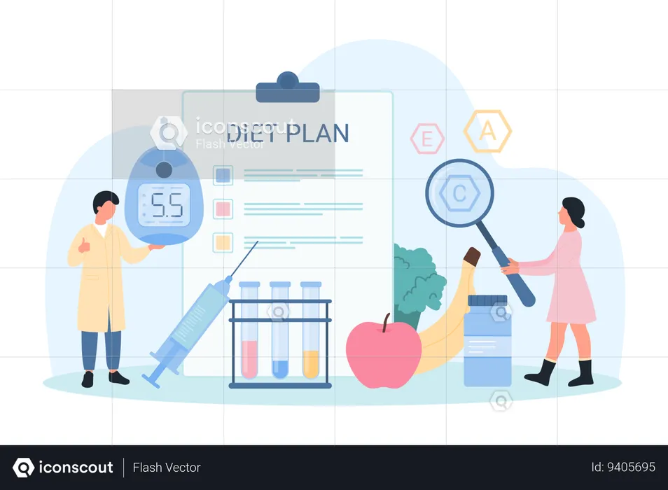 Plano de dieta para diabetes  Ilustração