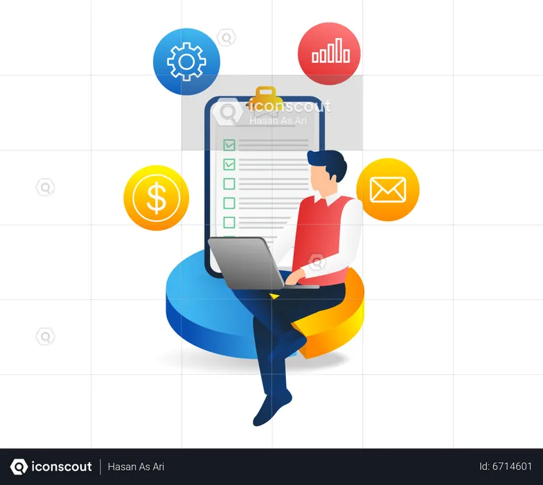 Homem fazendo plano de negócios  Ilustração