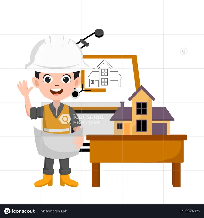 Arquiteto masculino segurando planta de casa  Ilustração