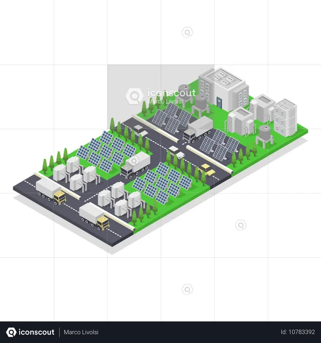 Planta de energía de células solares  Ilustración