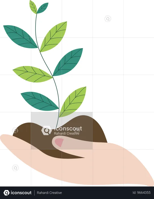 Mão segurando planta  Ilustração