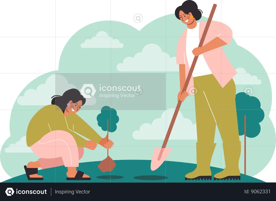 Pessoas plantando planta  Ilustração