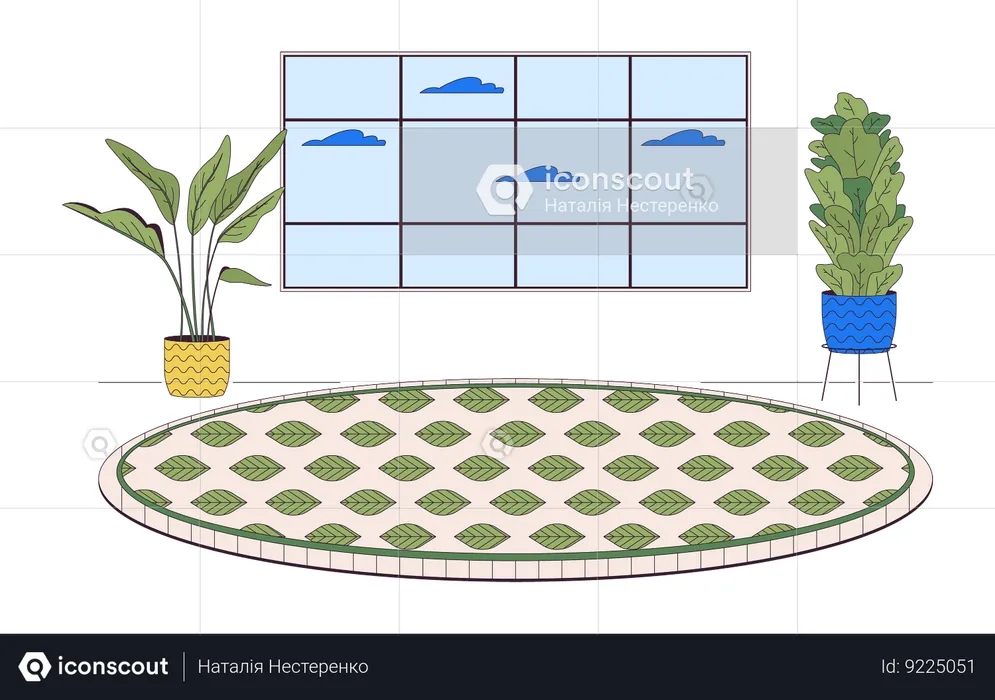 Plantas de casa tapete aconchegante redondo  Ilustração