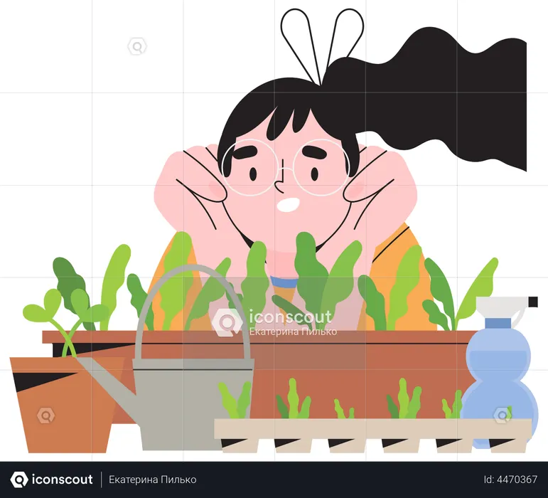 Jardineira feminina cultivando plantas  Ilustração