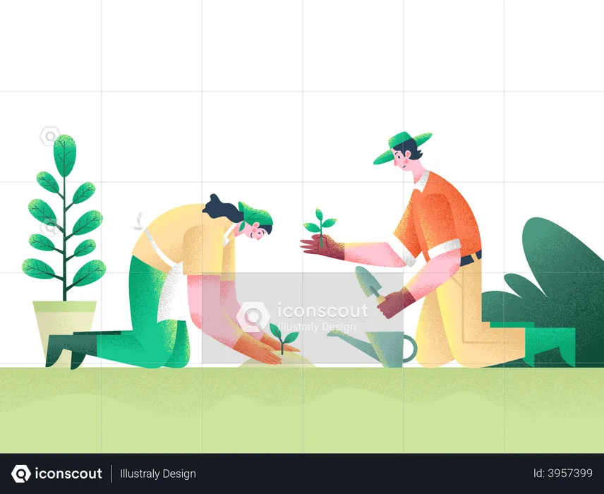 Planting a tree together  Illustration