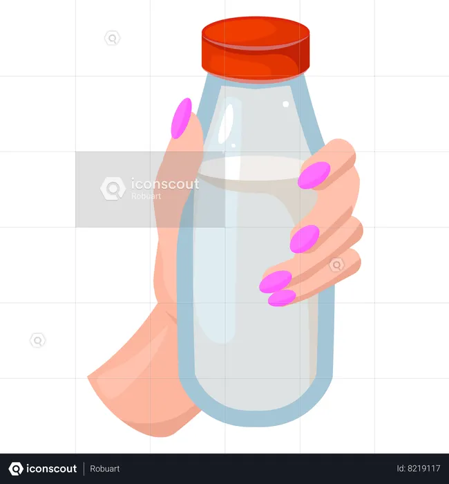 Plastic bottle with red cap with milk inside  Illustration