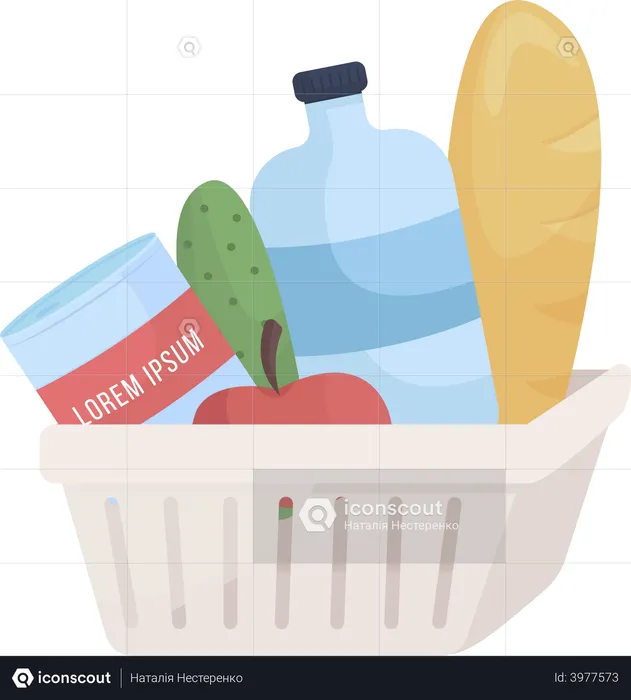 Plastic container with grocery items  Illustration