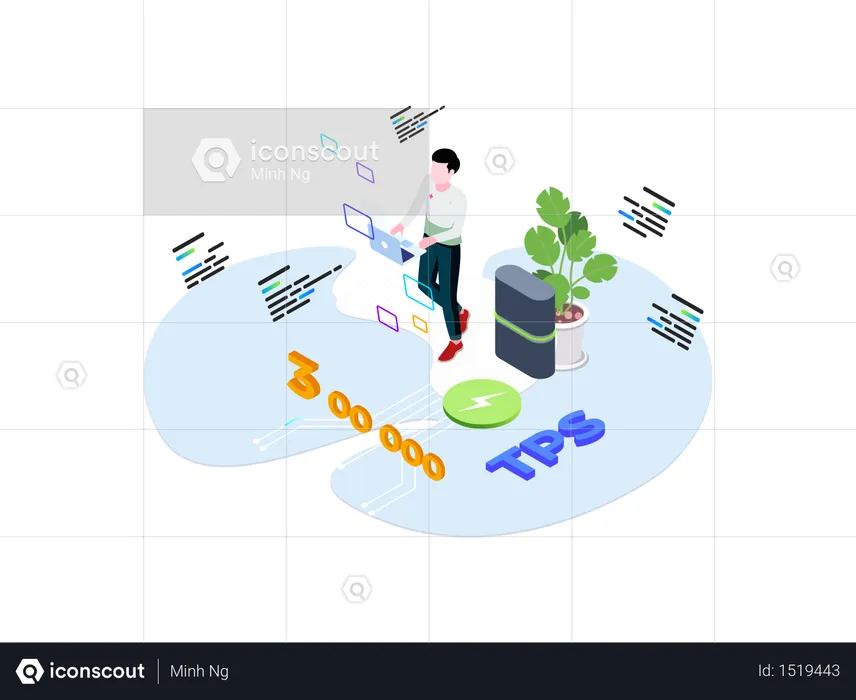 Transacción de plataforma Blockchain por segundos  Ilustración