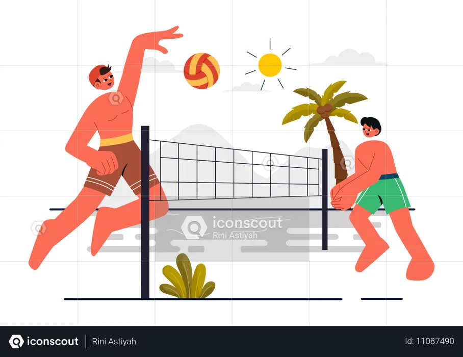 Player Throwing the Ball Over the Net for Sports Activities  Illustration