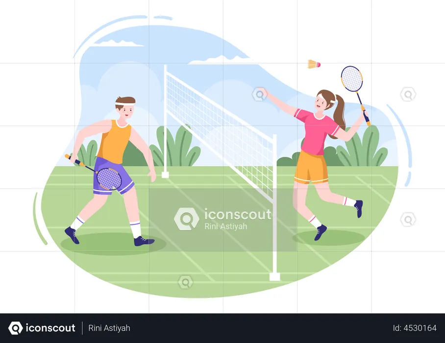 Players playing Badminton  Illustration