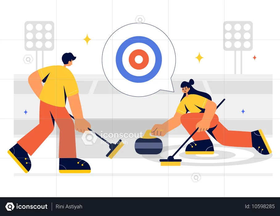 Players Playing Curling  Illustration