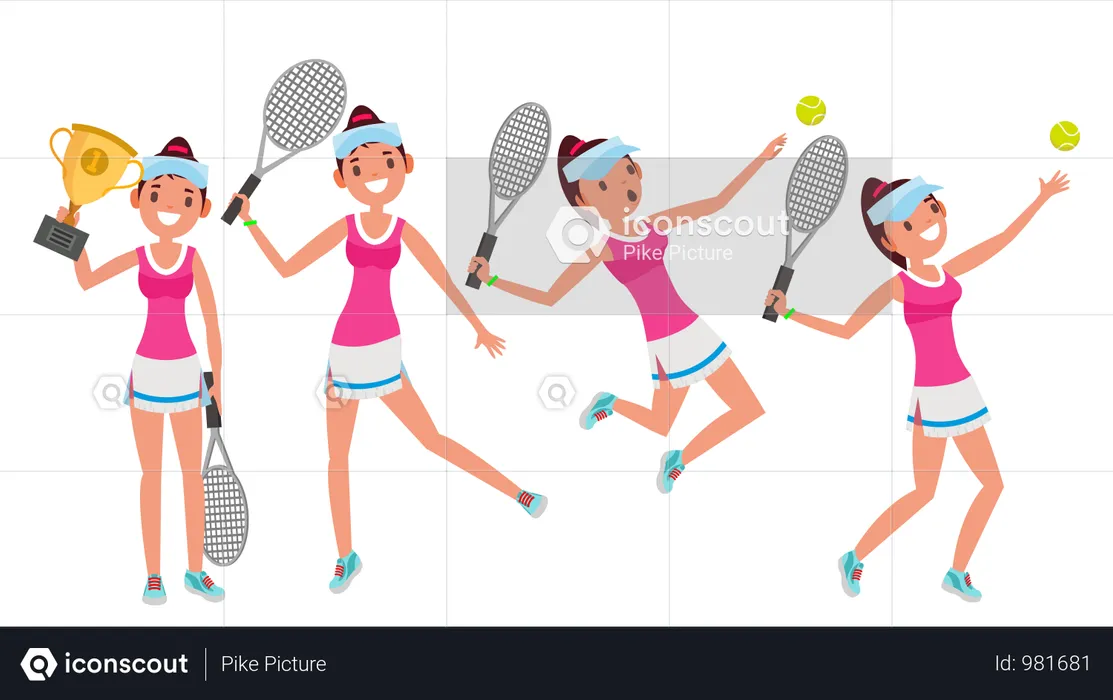 Players Practicing With Tennis Racket  Illustration