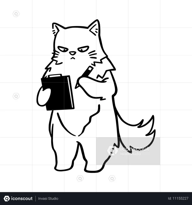 Playful  Cat Taking Notes  Illustration