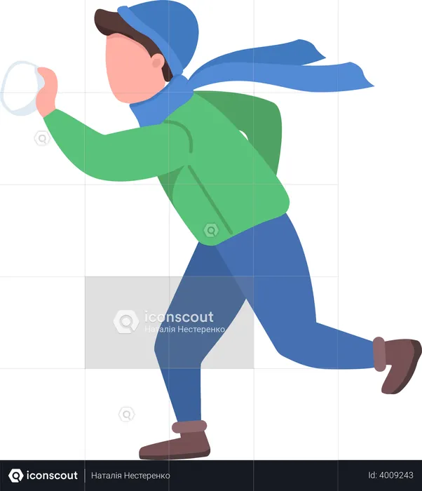 Playful kid with snow ball  Illustration