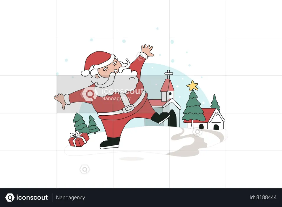 Playful Santa Claus In Snow  Illustration